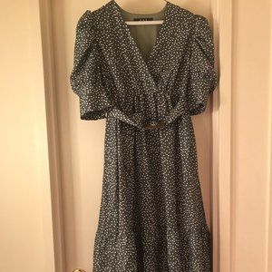 Green Polka Dot belted wedding guest dress
